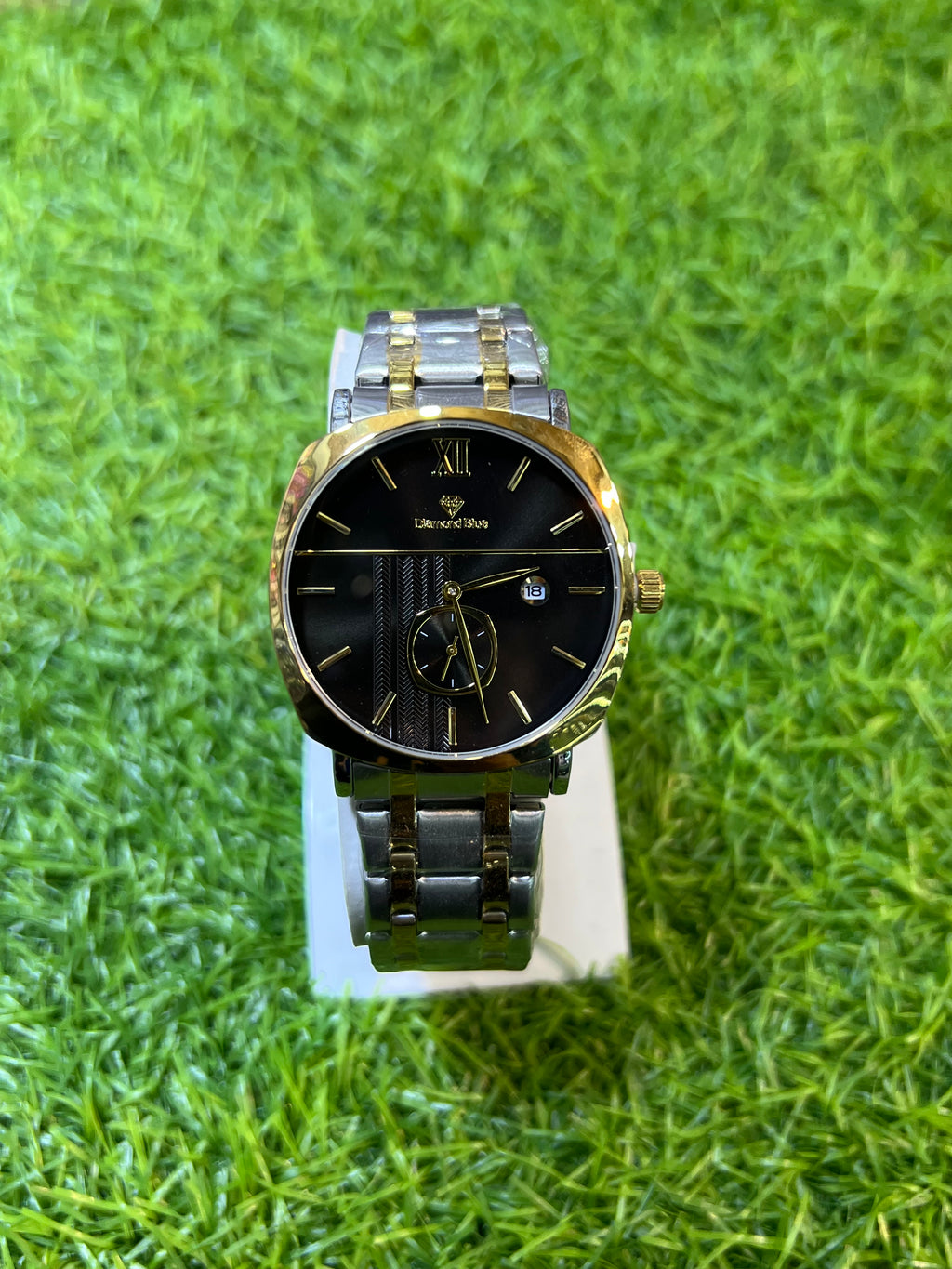 Silver & Gold-Tone Black Dial Men’s Watch