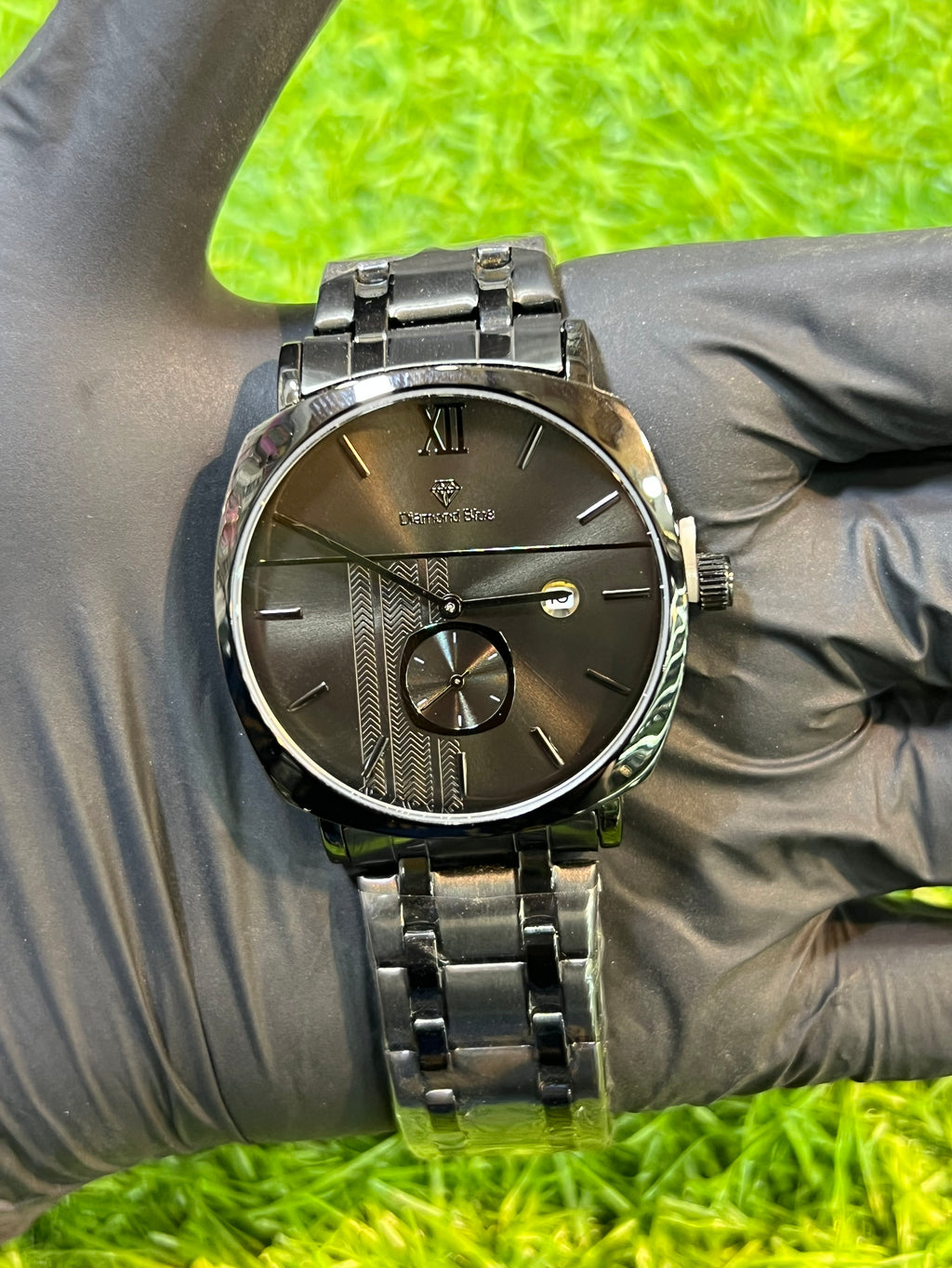 Silver & Black-Tone Textured Dial Men’s Watch