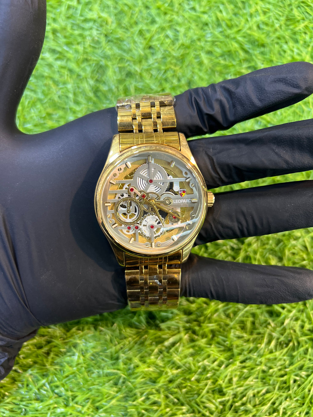 LEOPARD Gold-Tone Skeleton Automatic Stainless Steel Watch