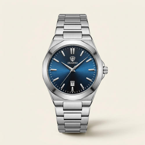 DEARNO blue-dial watch studio image