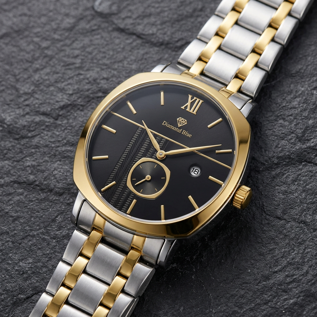 Silver and gold-tone watch detail image